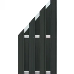 Schutting composiet schuin Design antraciet met blank aluminium frame (90 x 180/93 cm)