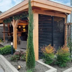 Schutting shutter hardhout keruing met verstelbare lamellen zwart (90 x 180 cm)