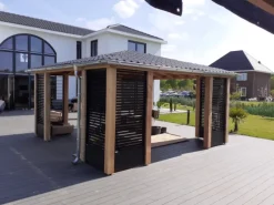 Schutting shutter hardhout keruing met verstelbare lamellen zwart (90 x 180 cm)