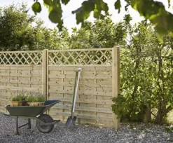 Schutting vuren - serie Bergen - recht groen geimpregneerd met trellis