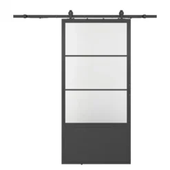 Stalen schuifdeur - Loft - 3 vaks helder glas - kickplate - 235 x 100 cm