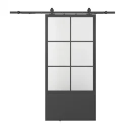 Stalen schuifdeur - Loft - 6 vaks helder glas - kickplate - 235 x 100 cm