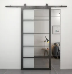 Stalen schuifdeur - Loft - 5 vaks helder glas - 235 x 100 cm