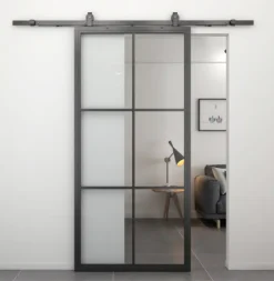 Stalen schuifdeur - Loft - 6 vaks helder glas - 235 x 100 cm