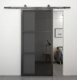 Stalen schuifdeur - Loft - 3 vaks rookglas - 235 x 100 cm