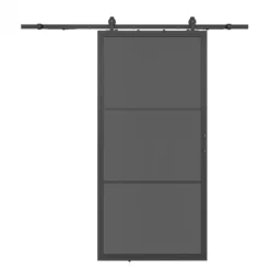 Stalen schuifdeur - Loft - 3 vaks rookglas - 235 x 100 cm
