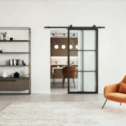 Stalen schuifdeur - Loft - 6 vaks helder glas - 215 x 100 cm