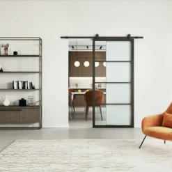 Stalen schuifdeur - Loft - 4 vaks helder glas - 235 x 100 cm