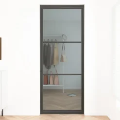 Stalen taatsdeur - Loft zwart - 3 vaks rook glas - 93 x 231,5 cm