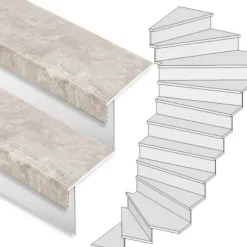 Stepwood Traprenovatie set - 2 kwart draai - 13 treden SPC toplaag Beton Taupe incl. witte stootborden