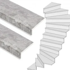 Stepwood Traprenovatie set - 2 kwart draai - 16 treden SPC toplaag Beton grijs