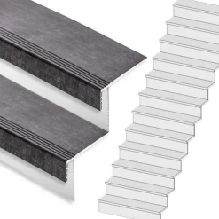 Stepwood Traprenovatie set - rechte trap - 13 treden SPC toplaag Beton zwart incl. witte stootborden