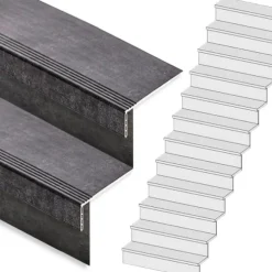 Stepwood Traprenovatie set - rechte trap - 13 treden SPC toplaag Beton zwart incl. stootborden