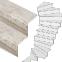 Stepwood Traprenovatie set - 2 kwart draai - 15 treden SPC toplaag Beton Taupe incl. stootborden