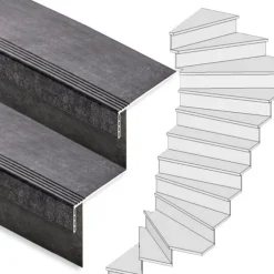 Stepwood Traprenovatie set - 2 kwart draai - 16 treden SPC toplaag Beton zwart incl. stootborden
