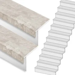 Stepwood Traprenovatie set - rechte trap - 16 treden SPC toplaag Beton Taupe incl. witte stootborden