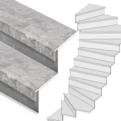 Stepwood Traprenovatie set - 2 kwart draai - 16 treden SPC toplaag Beton grijs incl. stootborden