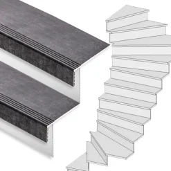 Stepwood Traprenovatie set - 2 kwart draai - 16 treden SPC toplaag Beton zwart incl. witte stootborden