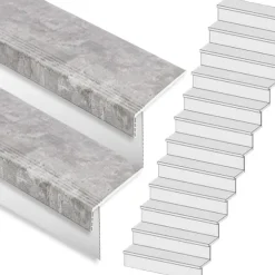Stepwood Traprenovatie set - rechte trap - 13 treden SPC toplaag Beton grijs incl. witte stootborden