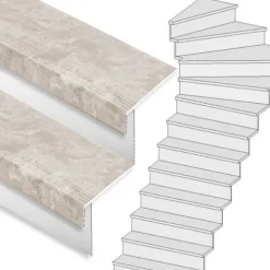 Stepwood Traprenovatie set - 1 kwart draai - 14 treden SPC toplaag Beton Taupe incl. witte stootborden