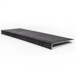 Stepwood Traprenovatie set - 2 kwart draai - 13 treden SPC toplaag Beton zwart incl. stootborden