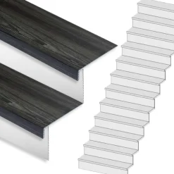 Stepwood Traprenovatie set - rechte trap - 16 treden SPC toplaag Antraciet incl. witte stootborden