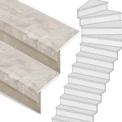 Stepwood Traprenovatie set - 1 kwart draai - 15 treden SPC toplaag Beton Taupe incl. stootborden