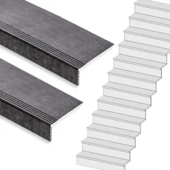 Stepwood Traprenovatie set - rechte trap - 15 treden SPC toplaag Beton zwart