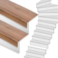 Stepwood Traprenovatie set - 1 kwart draai - 13 treden SPC toplaag Bruin eiken incl. witte stootborden