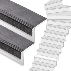 Stepwood Traprenovatie set - 1 kwart draai - 13 treden SPC toplaag Beton zwart incl. witte stootborden