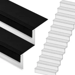 Stepwood Traprenovatie set - rechte trap - 15 treden SPC toplaag Zwart incl. witte stootborden