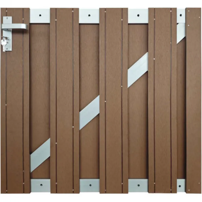 Tuinhek poort composiet Stijl bruin met alu frame incl. hang- en sluitwerk (100 x 93,5 cm)