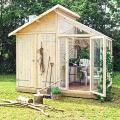 Tuinhuis met serre 6,6 m2 onbehandeld 316 x 208 x 285 cm