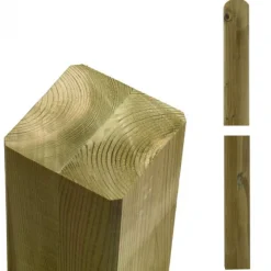 Tuinpaal vuren 9 x 9 cm groen geimpregneerd met ongepunte en afgeronde kant geschaafd