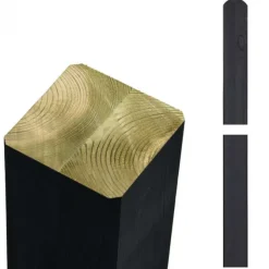 Tuinpaal vuren 9 x 9 cm zwart ongepunt met afgeronde kant geschaafd