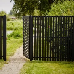 Tuinpoort vuren - Tokyo louvre recht zwart incl. beslag (100 x 180 cm)