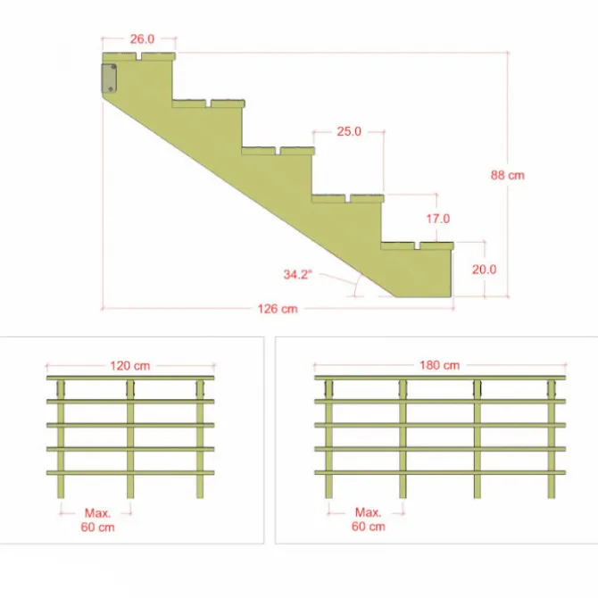 Tuintrap hout - 5 treden - inclusief treden - 126 x 88 x 180 cm