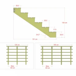 Tuintrap hout - 6 treden - inclusief treden - 150 x 102 x 120 cm