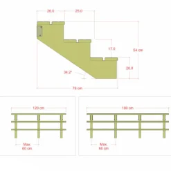 Tuintrap hout - 3 treden - inclusief treden - 76 x 54 x 120 cm