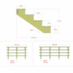 Tuintrap hout - 4 treden - inclusief treden - 101 x 71 x 180 cm