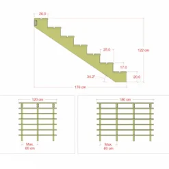 Tuintrap hout - 7 treden - inclusief treden - 175 x 119 x 180 cm