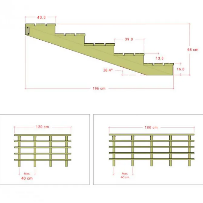 Tuintrap hout lui - 5 treden - inclusief treden - 196 x 68 x 180 cm