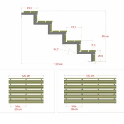 Tuintrap staal - 5 treden - inclusief treden 120 cm