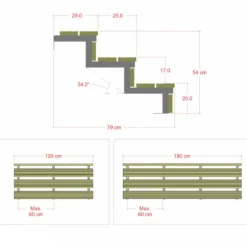 Tuintrap staal - 3 treden - inclusief treden 180 cm