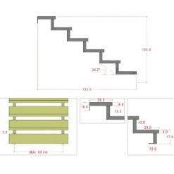 Tuintrap staal - Trapbalk 6 treden - 153 x 102 cm