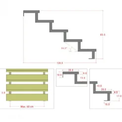 Tuintrap staal - Trapbalk 5 treden - 128 x 85 cm
