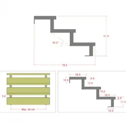 Tuintrap staal - Trapbalk 3 treden - 78 x 51 cm