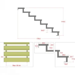 Tuintrap staal - Trapbalk 7 treden - 178 x 119 cm