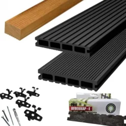 Vlonder totaalpakket composiet 2,5 x 14,6 cm Lava (2,2 mtr) groeven/ribbel