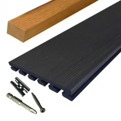 Vlonder totaalpakket composiet 2,5 x 21 cm Nero (4 mtr) vlak/schorsmotief